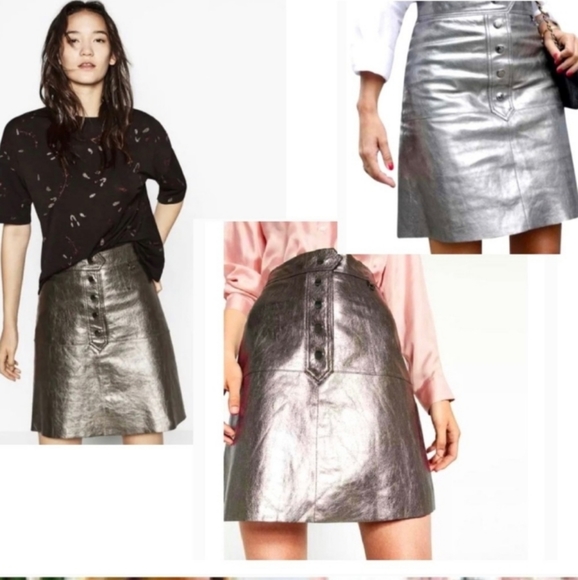 ZARA Genuine Leather High Waisted Skirt - Picture 8 of 16